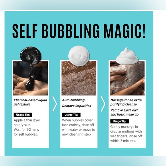 Soo'AE Black Charcoal 2 𝗶𝗻 1 Oxygen Double‎ Bubble Mask Cleanser face wash new - Picture 6 of 8